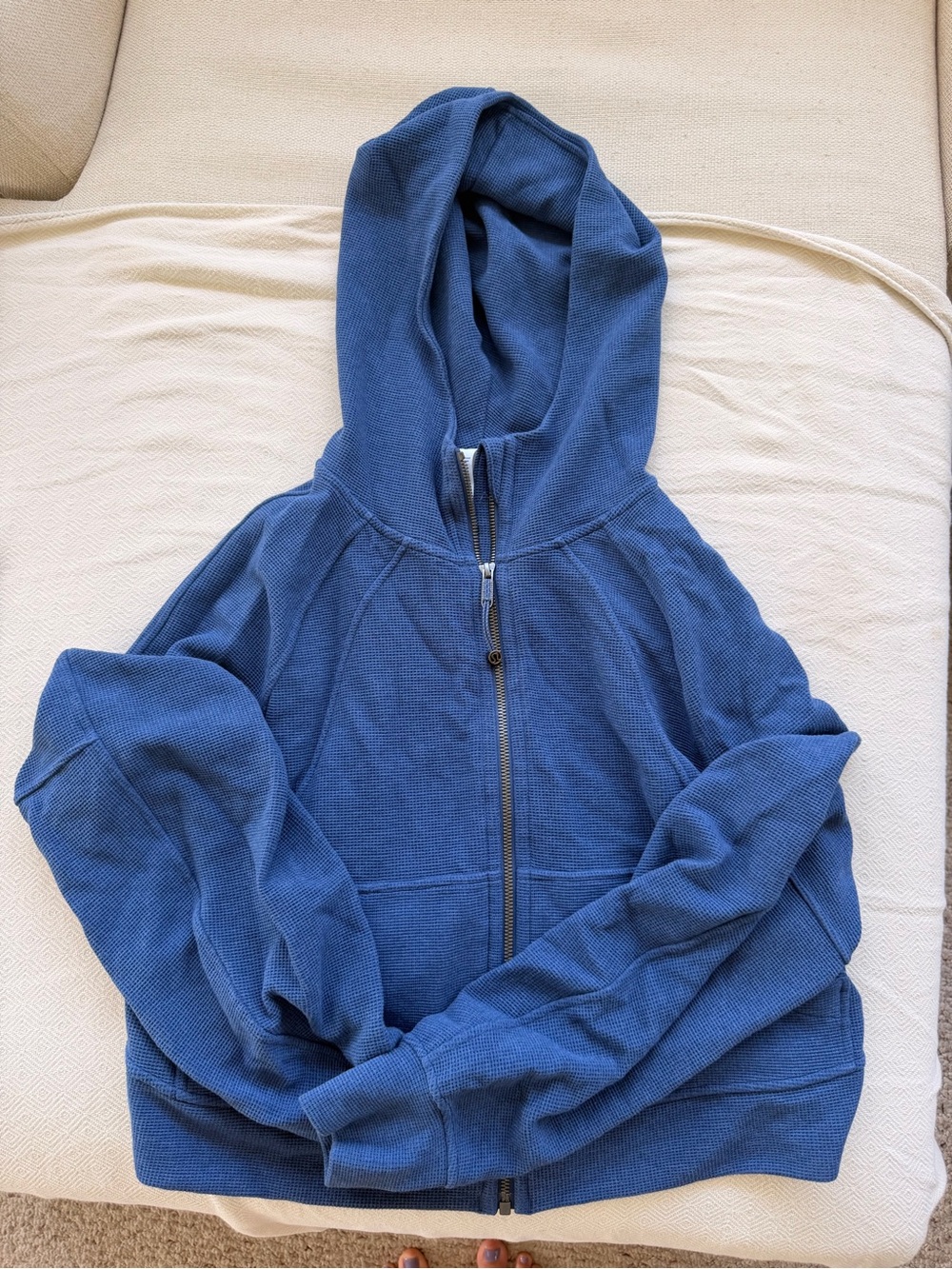 lululemon athletica oversized waffle knit scuba hoodie heathered blue twill XS/S